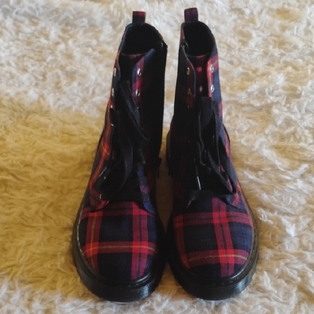 Fergalicious Red and Black Plaid Combat Boots